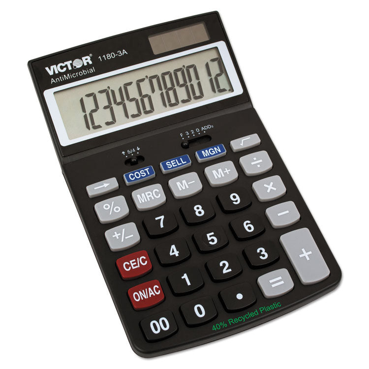 Victor - 1180-3A Antimicrobial Desktop Calculator, 12-Digit LCD