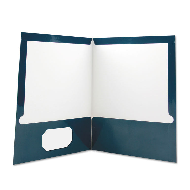 Universal - Laminated Two-Pocket Folder, Cardboard Paper, 100-Sheet Capacity, 11 x 8.5, Navy, 25/Box