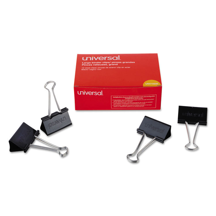 Universal - Binder Clips, Large, Black/Silver, 12/Box