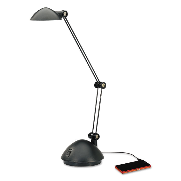 Alera - Twin-Arm Task LED Lamp with USB Port, 11.88w x 5.13d x 18.5h, Black