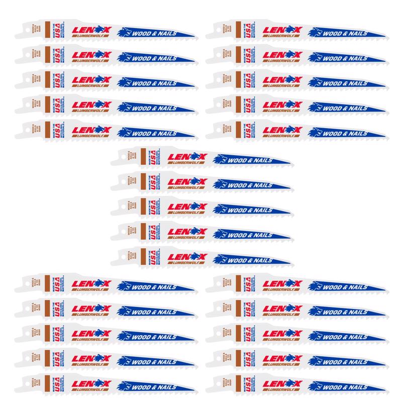 LENOX - LENOX LUMBERWOLF 6 in. Bi-Metal Reciprocating Saw Blade 6 TPI 25 pk