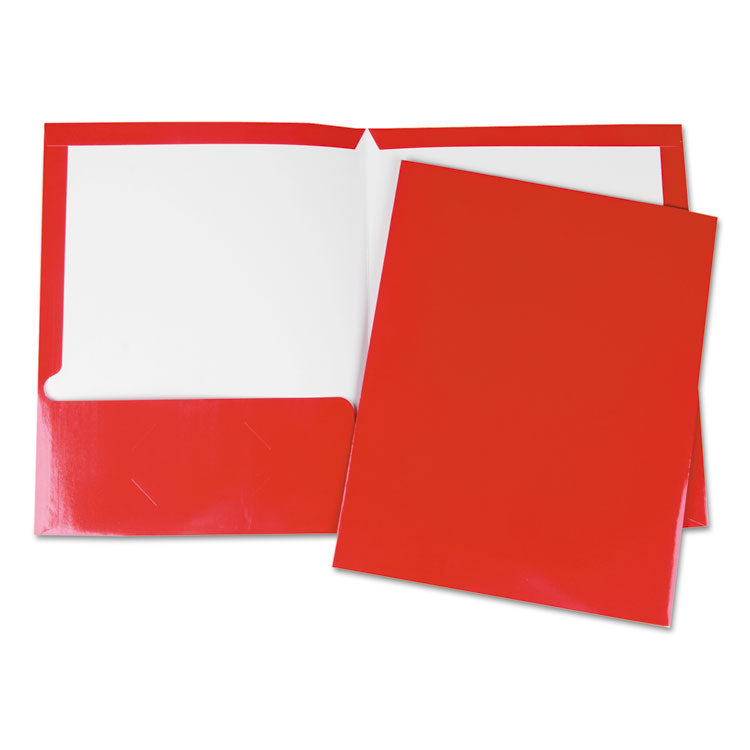 Universal - Laminated Two-Pocket Folder, Cardboard Paper, 100-Sheet Capacity, 11 x 8.5, Red, 25/Box