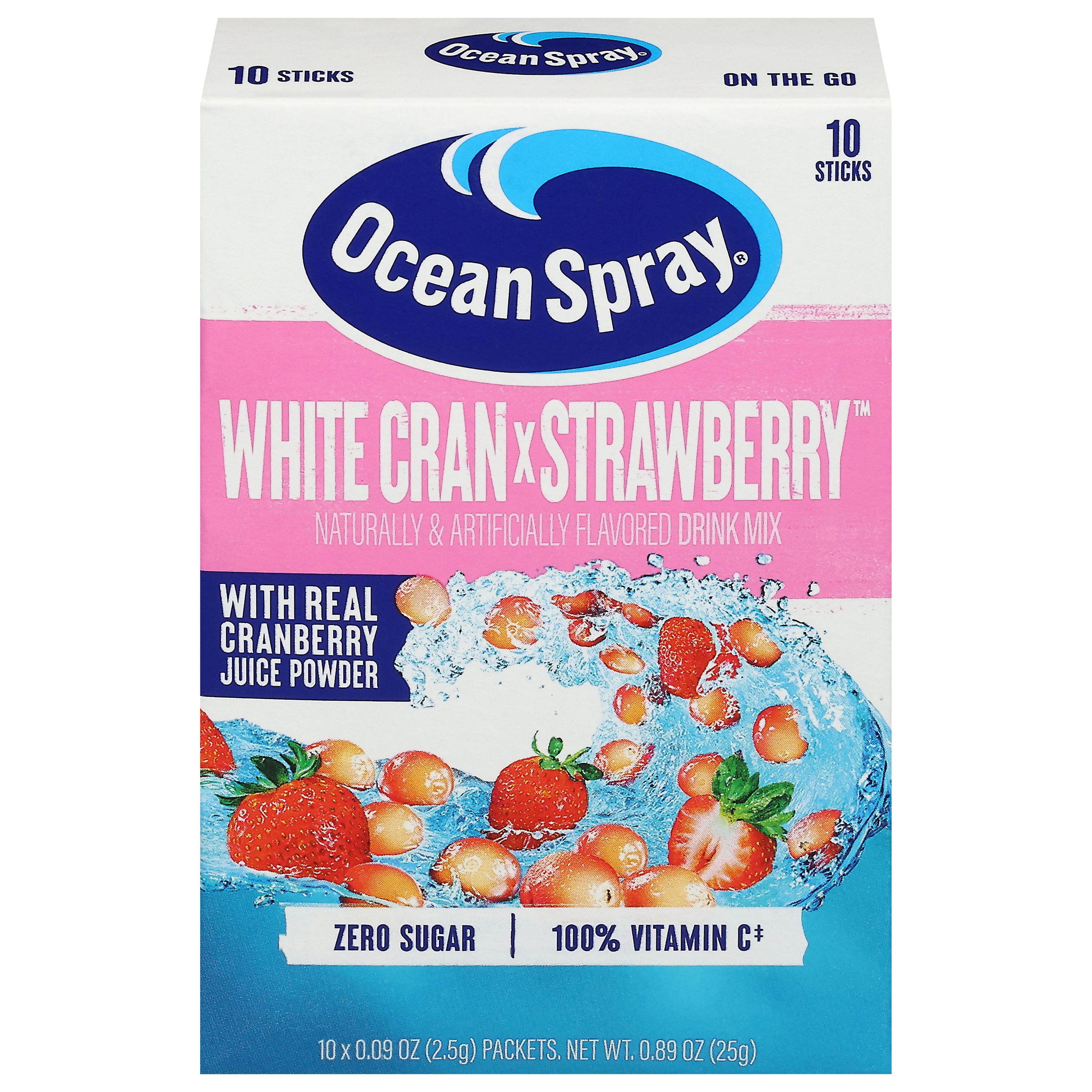 Ocean Spray Zero Sugar White Cran x Strawberry Drink Mix 10 - 0.09 oz Packets - Case of 12