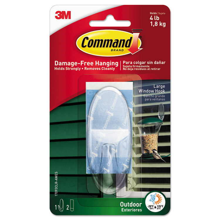 Command - All Weather Hooks and Strips, Plastic, Large, 1 Hooks and 2 Strips/Pack