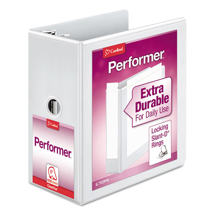 Cardinal - Performer ClearVue Slant-D Ring Binder, 3 Rings, 5" Capacity, 11 x 8.5, White