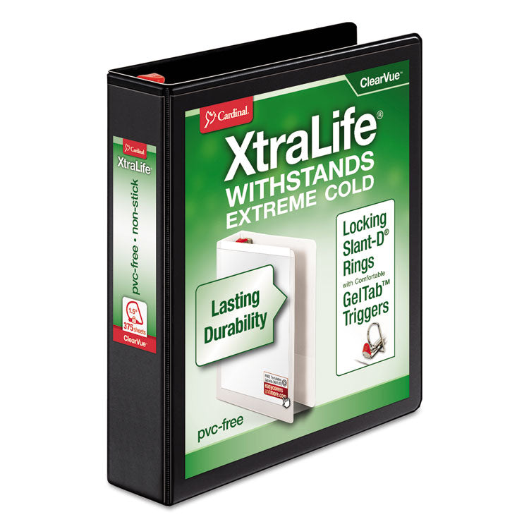 Cardinal - XtraLife ClearVue Non-Stick Locking Slant-D Ring Binder, 3 Rings, 1.5" Capacity, 11 x 8.5, Black