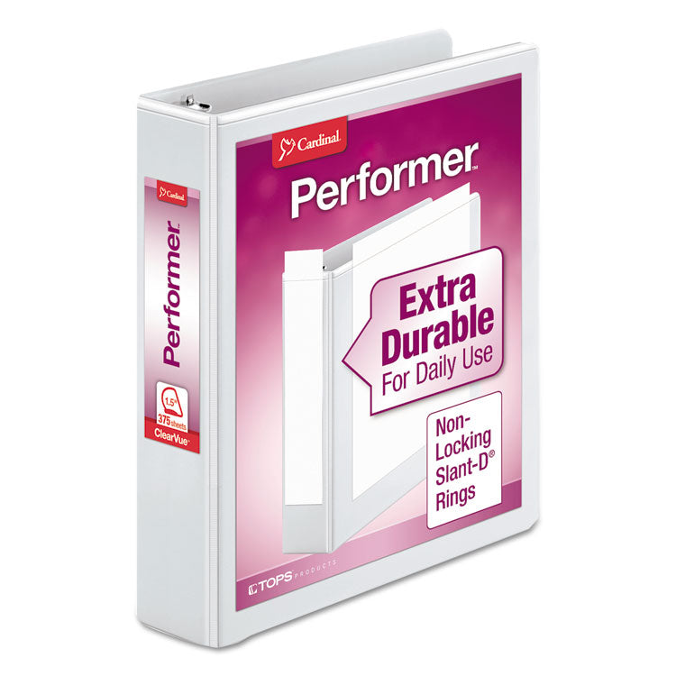 Cardinal - Performer ClearVue Slant-D Ring Binder, 3 Rings, 1.5" Capacity, 11 x 8.5, White