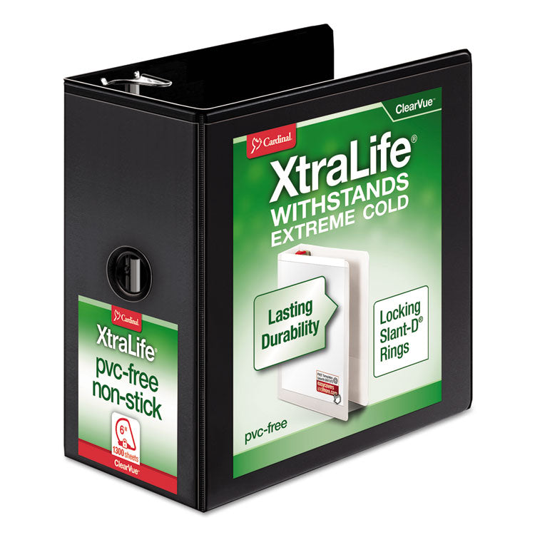 Cardinal - XtraLife ClearVue Non-Stick Locking Slant-D Ring Binder, 3 Rings, 6" Capacity, 11 x 8.5, Black