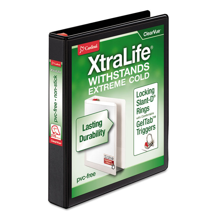 Cardinal - XtraLife ClearVue Non-Stick Locking Slant-D Ring Binder, 3 Rings, 1" Capacity, 11 x 8.5, Black