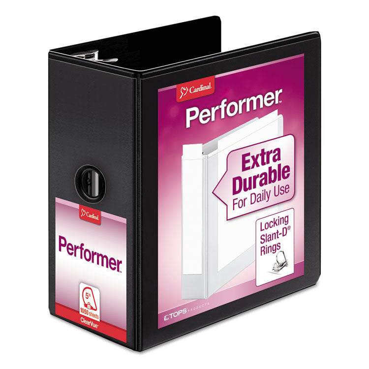 Cardinal - Performer ClearVue Slant-D Ring Binder, 3 Rings, 5" Capacity, 11 x 8.5, Black