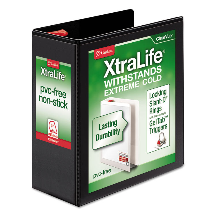 Cardinal - XtraLife ClearVue Non-Stick Locking Slant-D Ring Binder, 3 Rings, 4" Capacity, 11 x 8.5, Black