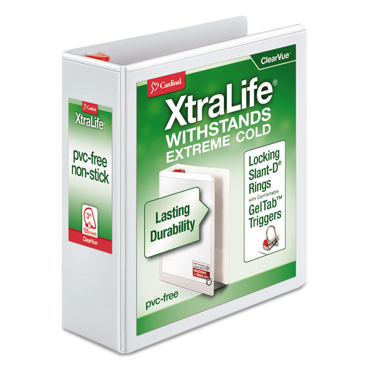 Cardinal - XtraLife ClearVue Non-Stick Locking Slant-D Ring Binder, 3 Rings, 3" Capacity, 11 x 8.5, White