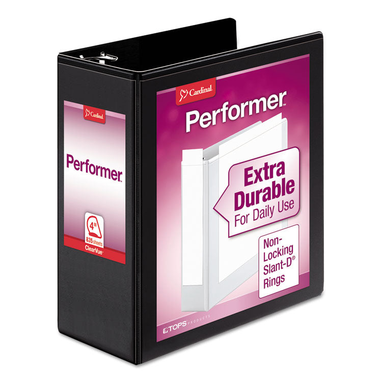 Cardinal - Performer ClearVue Slant-D Ring Binder, 3 Rings, 4" Capacity, 11 x 8.5, Black