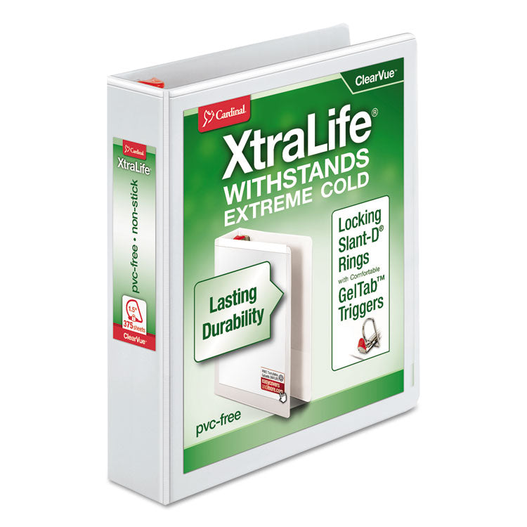 Cardinal - XtraLife ClearVue Non-Stick Locking Slant-D Ring Binder, 3 Rings, 1.5" Capacity, 11 x 8.5, White