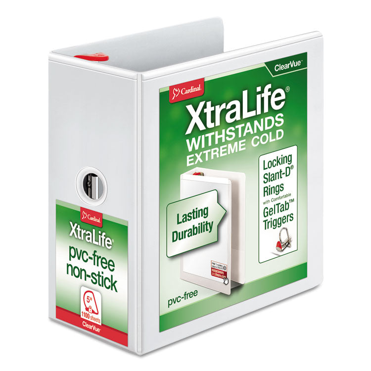 Cardinal - XtraLife ClearVue Non-Stick Locking Slant-D Ring Binder, 3 Rings, 5" Capacity, 11 x 8.5, White