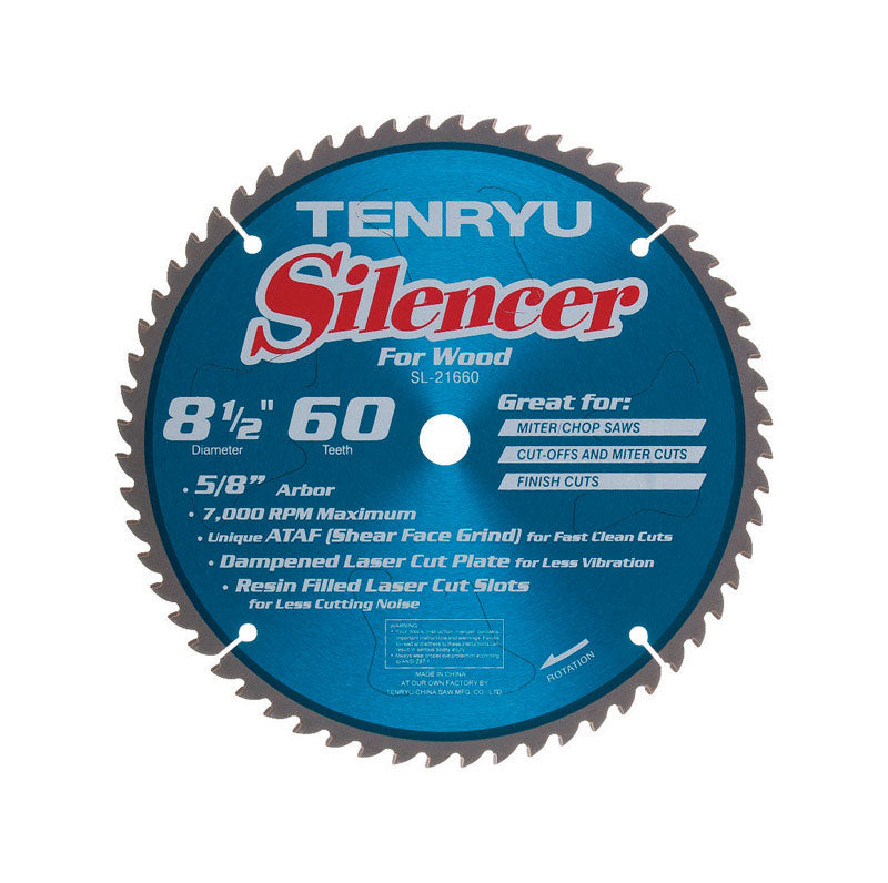 TENRYU - Tenryu Silencer 8-1/2 in. D X 5/8 in. PTFE Coated Saw Blade 60 teeth 1 pc