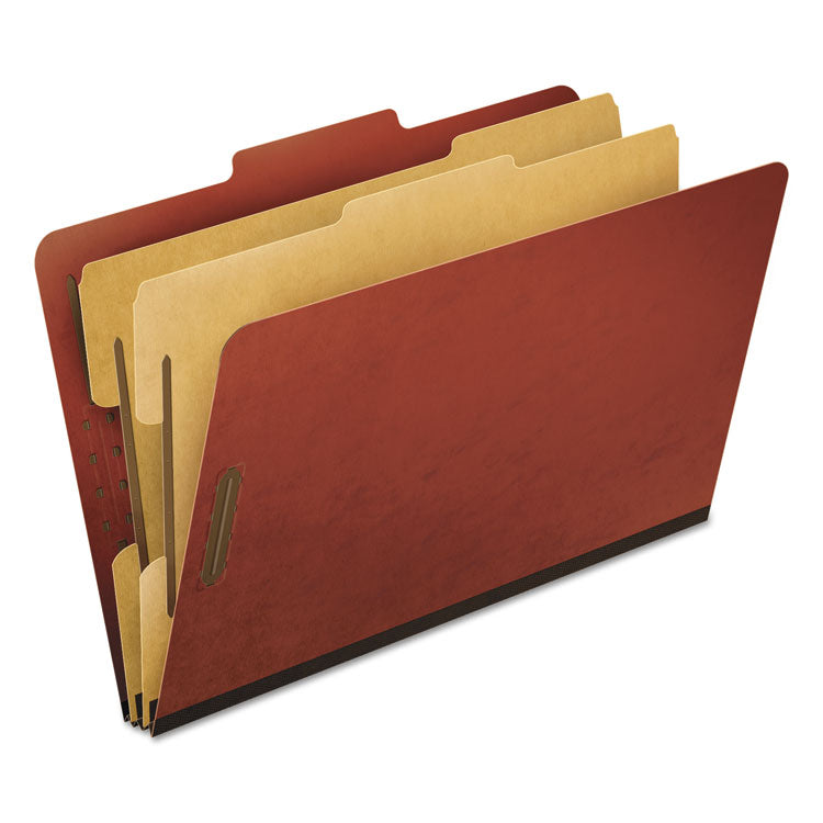 Pendaflex - Four-, Six-, and Eight-Section Pressboard Classification Folders, 2 Dividers, Embedded Fasteners, Legal Size, Red, 10/Box