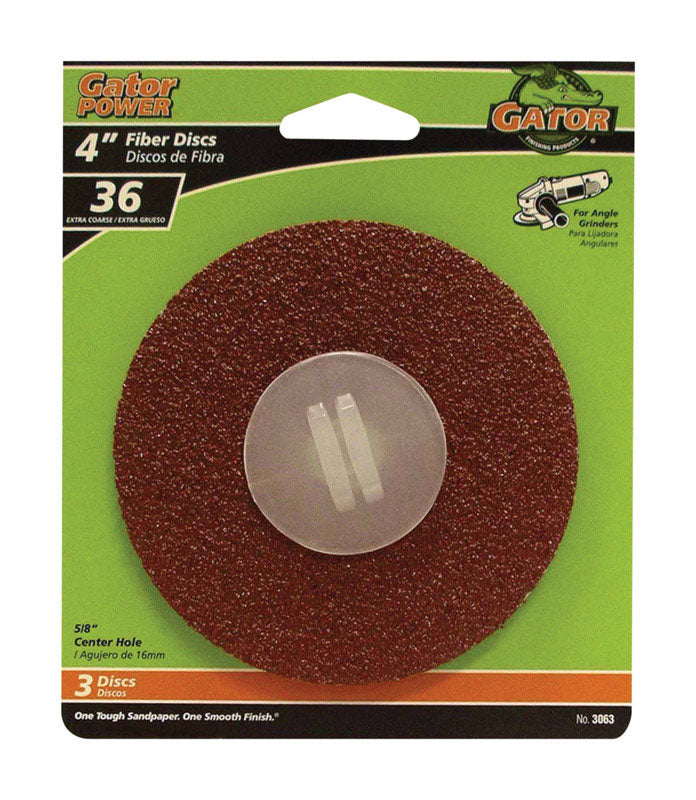 GATOR - Gator 4 in. Aluminum Oxide Center Mount Fiber Disc 36 Grit Extra Coarse 3 pk - Case of 5