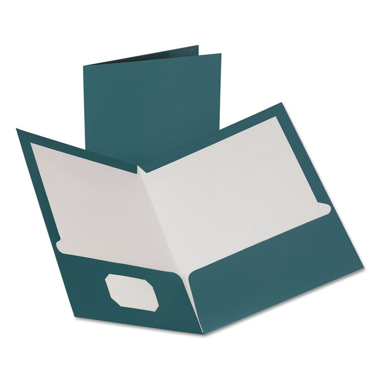 Oxford - Two-Pocket Laminated Folder, 100-Sheet Capacity, 11 x 8.5, Metallic Teal, 25/Box