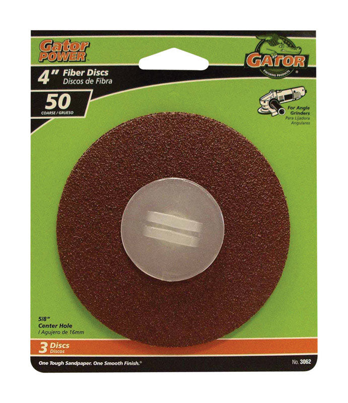 GATOR - Gator 4 in. Aluminum Oxide Center Mount Fiber Disc 50 Grit Coarse 3 pk - Case of 5
