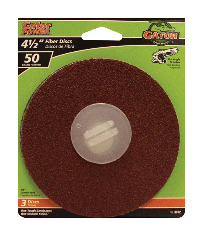 GATOR - Gator 4.5 in. Aluminum Oxide Center Mount Fiber Disc 50 Grit Coarse 3 pk - Case of 5