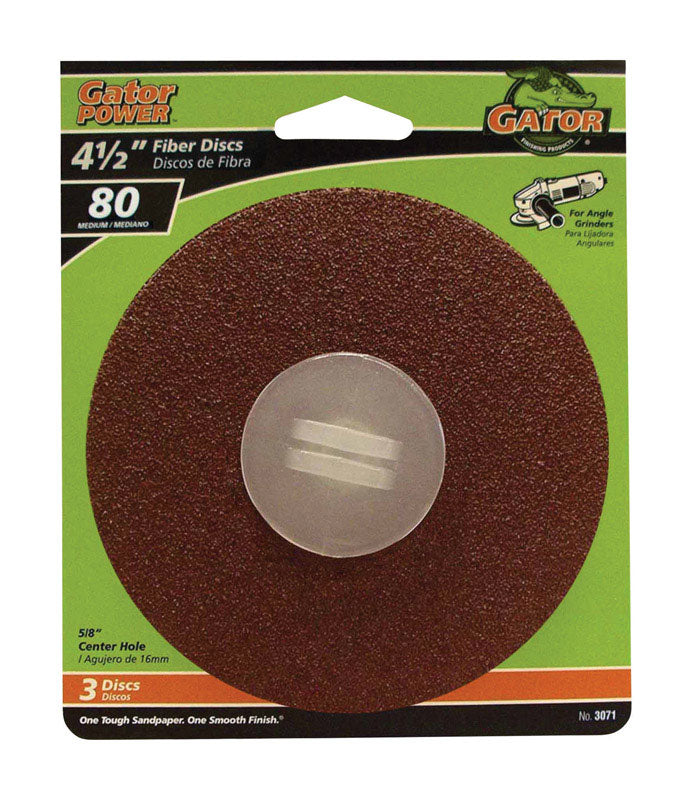 GATOR - Gator 4.5 in. Aluminum Oxide Center Mount Fiber Disc 80 Grit Medium 3 pk - Case of 5