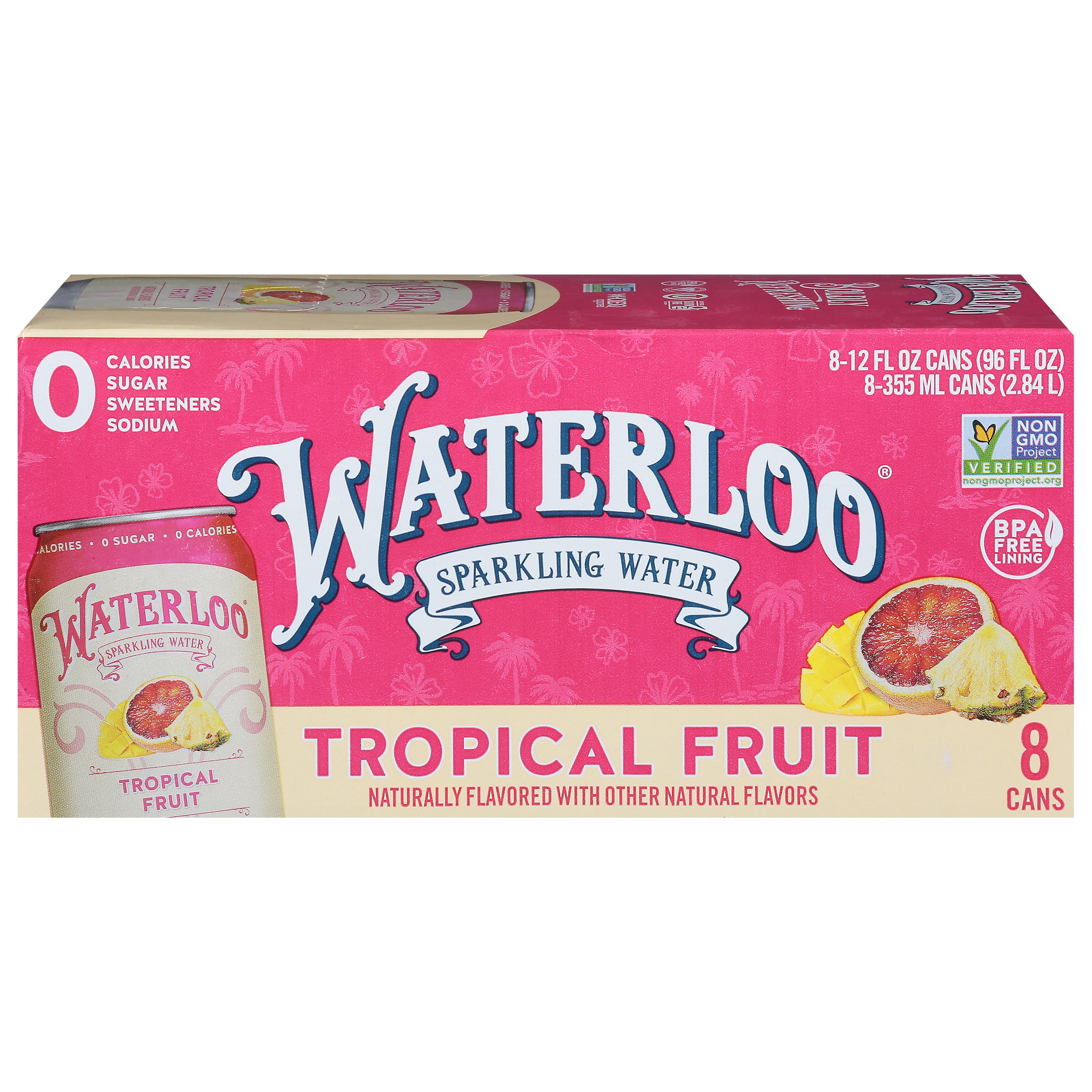 Waterloo Tropical Fruit Sparkling Water 8 - 12 fl oz Cans - Case of 3
