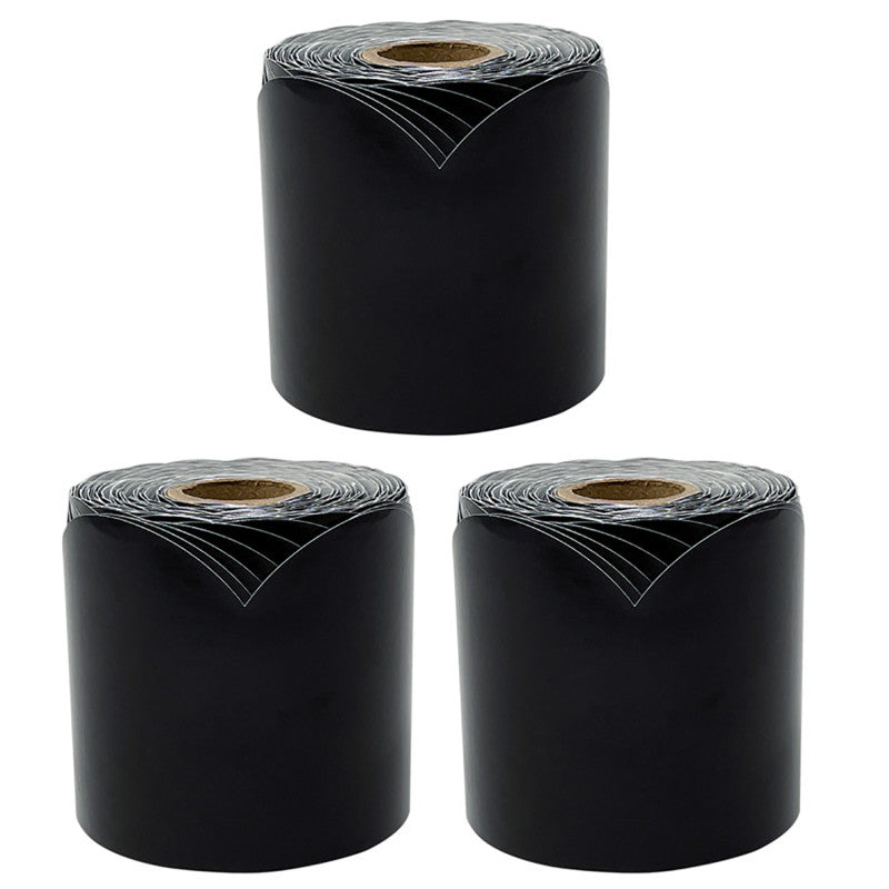 CARSON DELLOSA EDUCATION - Black Rolled Scalloped Bulletin Board Borders, 65 Feet Per Roll, Pack of 3