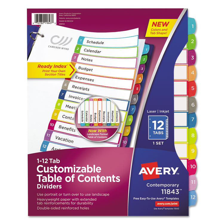 Avery - Customizable TOC Ready Index Multicolor Dividers, 1-12, Letter