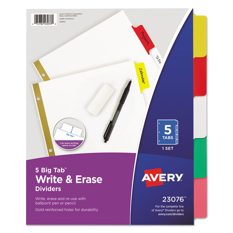 Avery - Write and Erase Big Tab Paper Dividers, 5-Tab, Multicolor, Letter