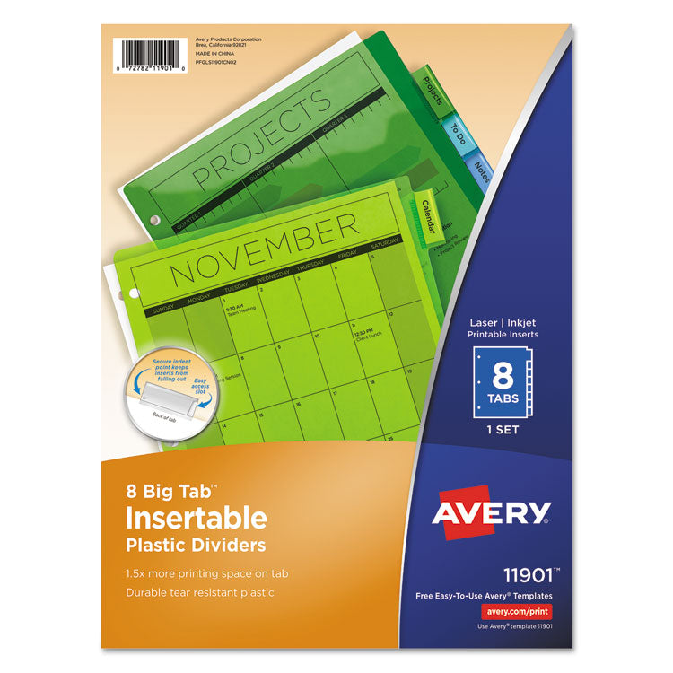 Avery - Insertable Big Tab Plastic Dividers, 8-Tab, 11 x 8.5, Assorted, 1 Set