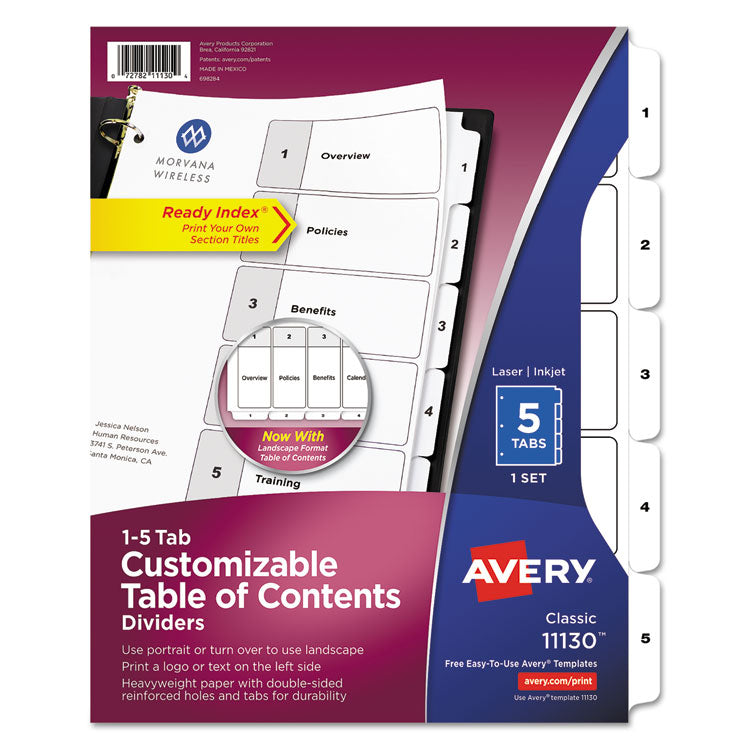 Avery - Customizable TOC Ready Index Black and White Dividers, 5-Tab, Letter