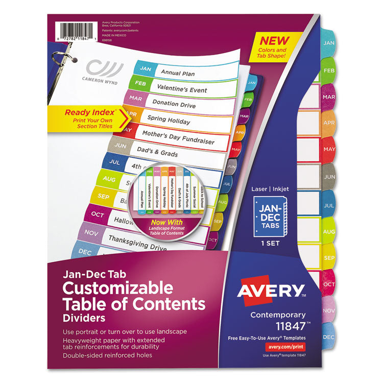 Avery - Customizable TOC Ready Index Multicolor Dividers, Jan-Dec, Letter