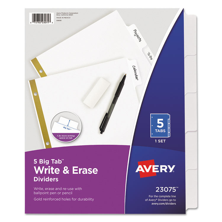 Avery - Write and Erase Big Tab Paper Dividers, 5-Tab, White, Letter