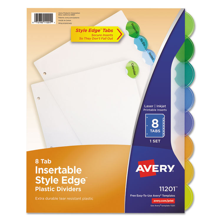 Avery - Insertable Style Edge Tab Plastic Dividers, 8-Tab, 11 x 8.5, Translucent, 1 Set