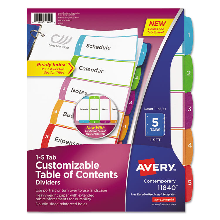 Avery - Customizable TOC Ready Index Multicolor Dividers, 1-5, Letter