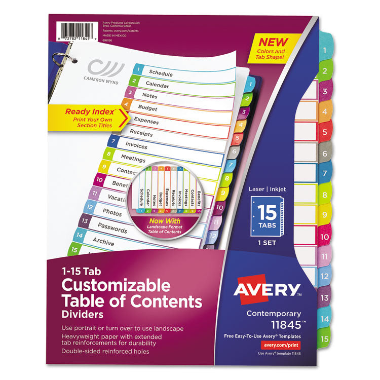 Avery - Customizable TOC Ready Index Multicolor Dividers, 1-15, Letter