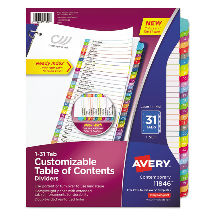 Avery - Customizable TOC Ready Index Multicolor Dividers, 1-31, Letter