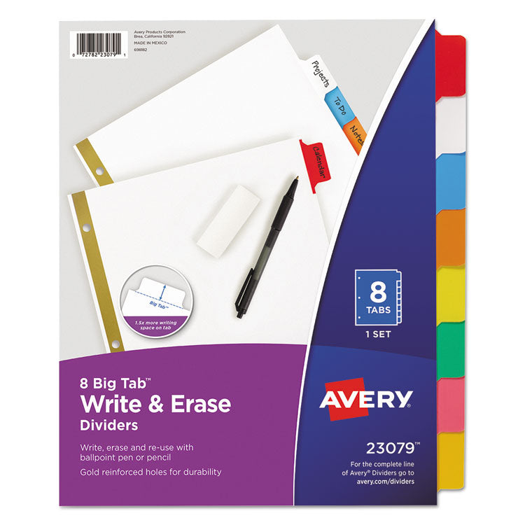 Avery - Write and Erase Big Tab Paper Dividers, 8-Tab, Multicolor, Letter