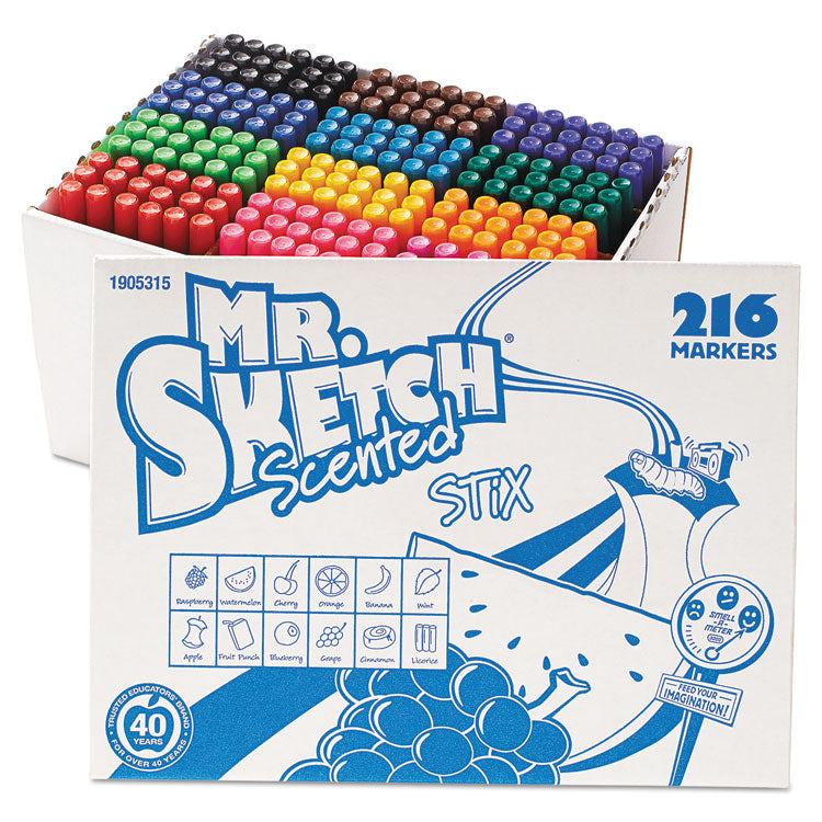 Mr. Sketch - Scented Stix Watercolor Marker Set School Pack, Fine Bullet Tip, Assorted Colors, 216/Set