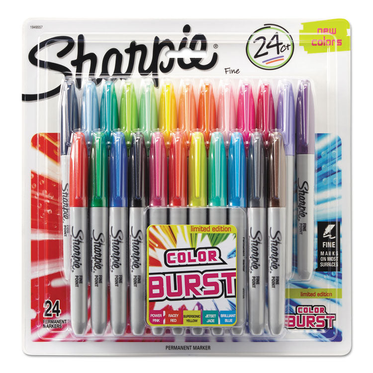 Sharpie - Fine Tip Permanent Marker, Fine Bullet Tip, Assorted Limited Edition Color Burst and Classic Colors, 24/Pack