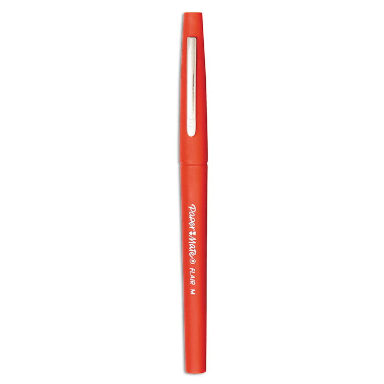 Paper Mate - Point Guard Flair Felt Tip Porous Point Pen, Stick, Medium 0.7 mm, Red Ink, Red Barrel, Dozen