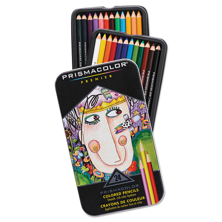 Prismacolor - Premier Colored Pencil, 3 mm, 2B (#1), Assorted Lead/Barrel Colors, 24/Pack