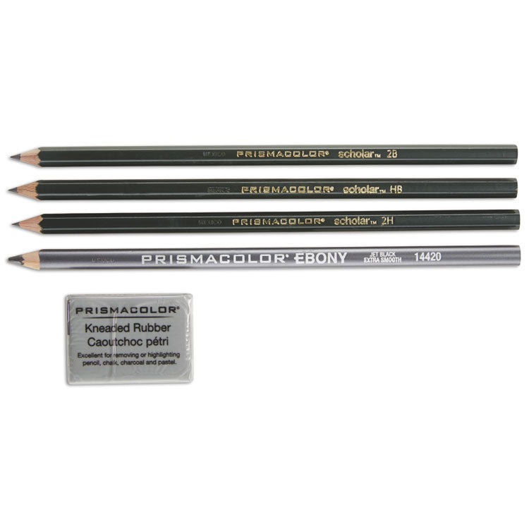 Prismacolor - Scholar Graphite Pencil Set, 2 mm, Assorted Lead Hardness Ratings, Black Lead, Dark Green Barrel, 4/Set