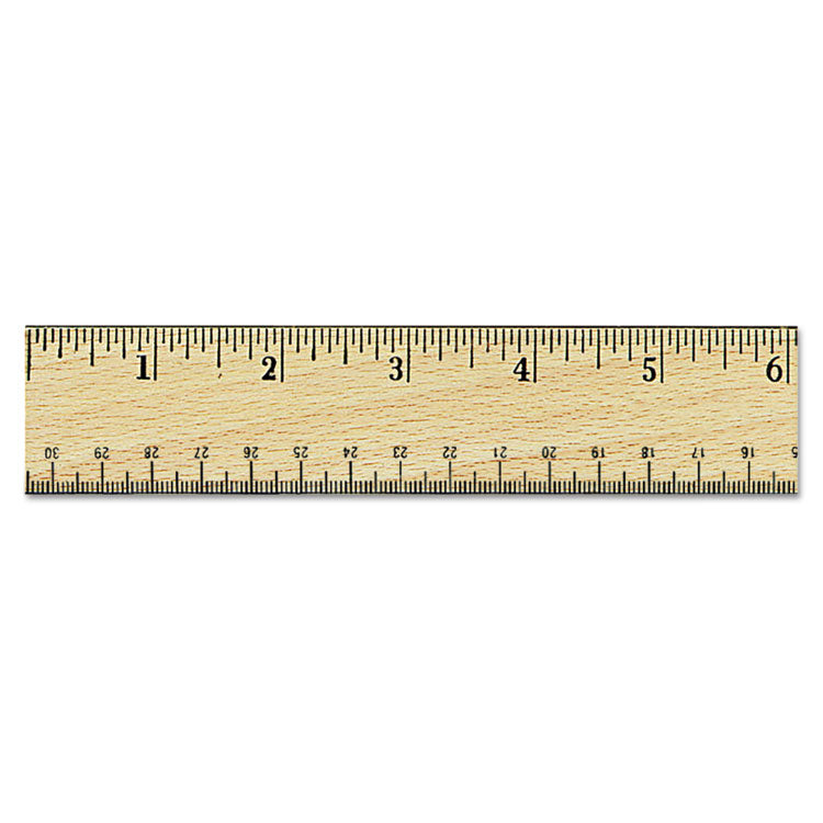 Universal - Flat Wood Ruler w/Double Metal Edge, Standard, 12" Long, Clear Lacquer Finish