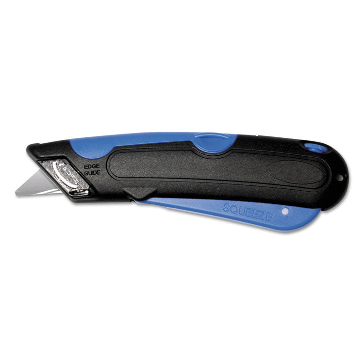 COSCO - Easycut Self-Retracting Cutter with Safety-Tip Blade, Holster and Lanyard, 6" Plastic Handle, Black/Blue