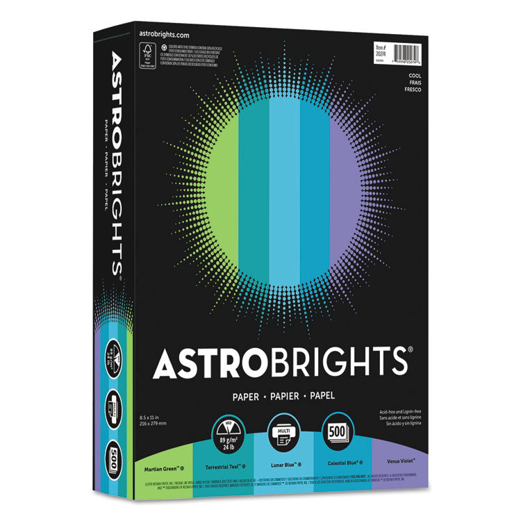 Astrobrights - Color Paper - "Cool" Assortment, 24 lb Bond Weight, 8.5 x 11, Assorted Cool Colors, 500/Ream