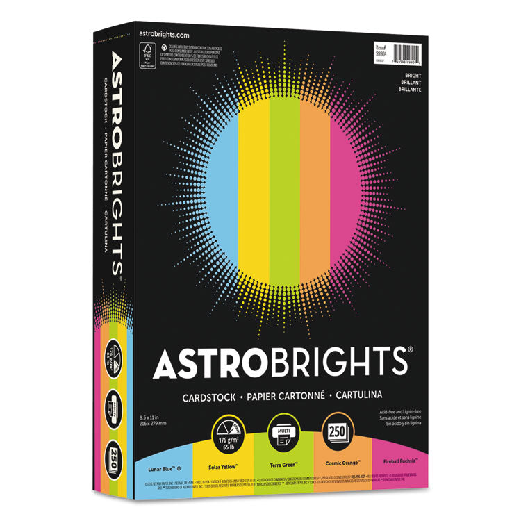 Astrobrights - Color Cardstock -"Bright" Assortment, 65 lb Cover Weight, 8.5 x 11, Assorted, 250/Pack