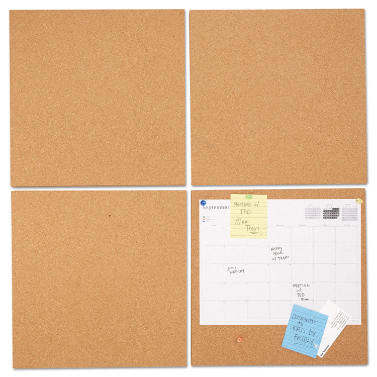 Universal - Cork Tile Panels, Brown, 12 x 12, 4/Pack