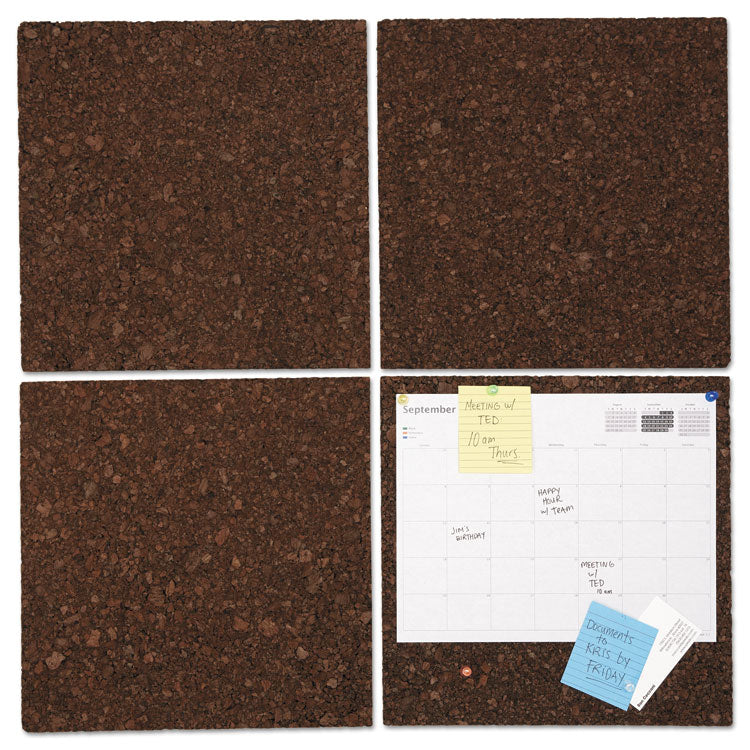 Universal - Cork Tile Panels, Dark Brown, 12 x 12, 4/Pack